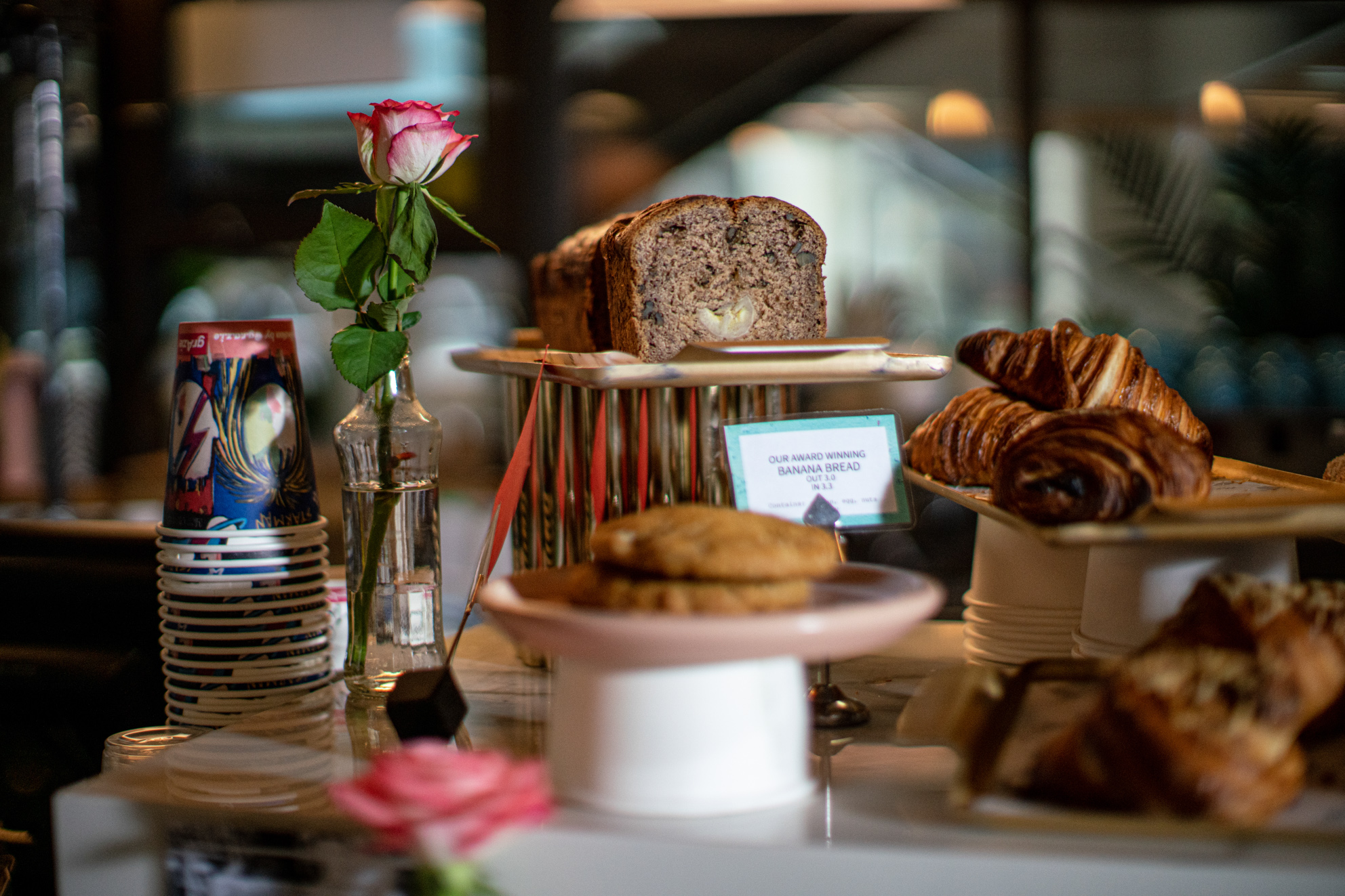Cakes and pastries on a display