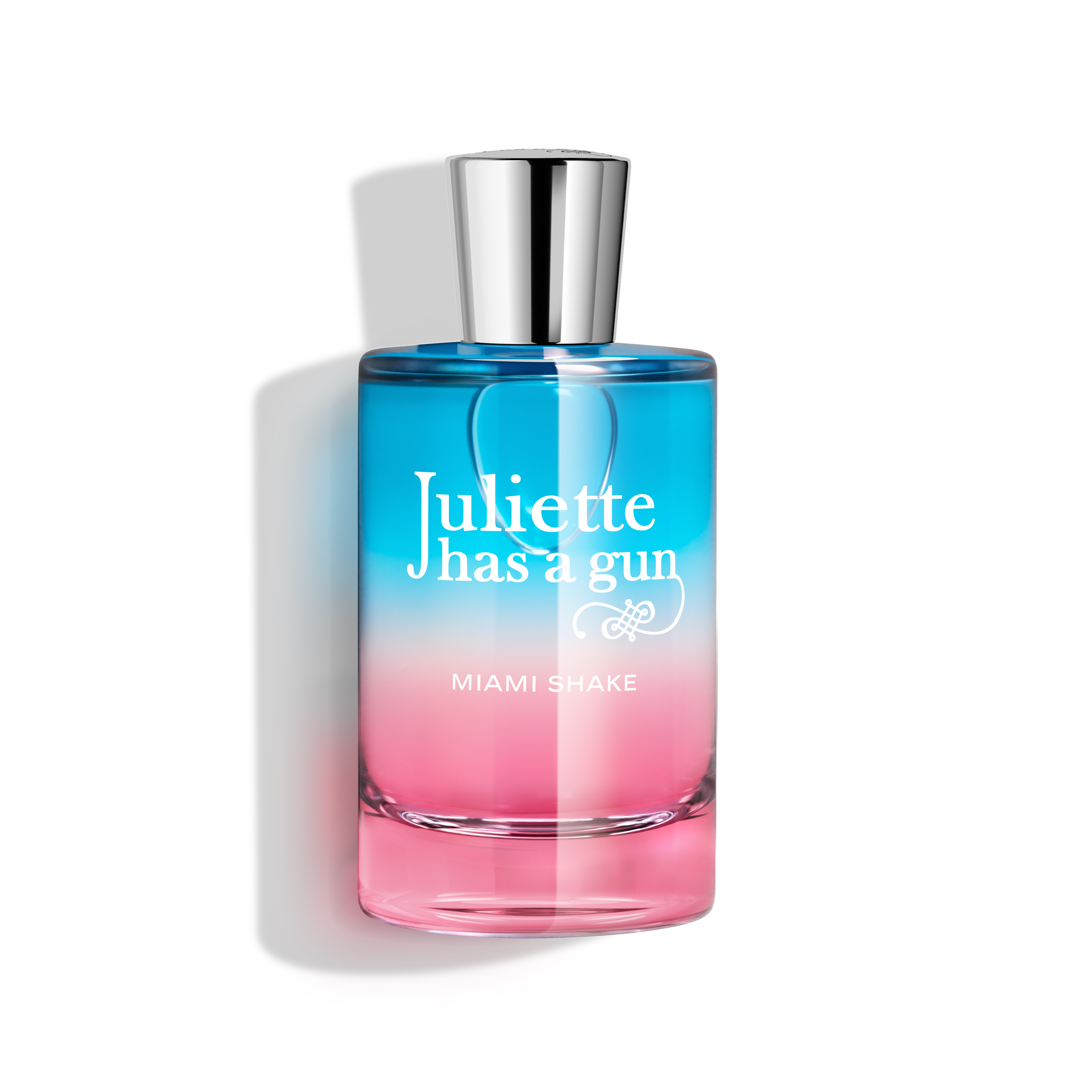 Juliet has a gun perfume with a blue and pink coloured bottle